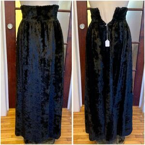1960s 1970s Faux Fur Crushed Velvet Upholstery High Waist Maxi Skirt Goth Hippie